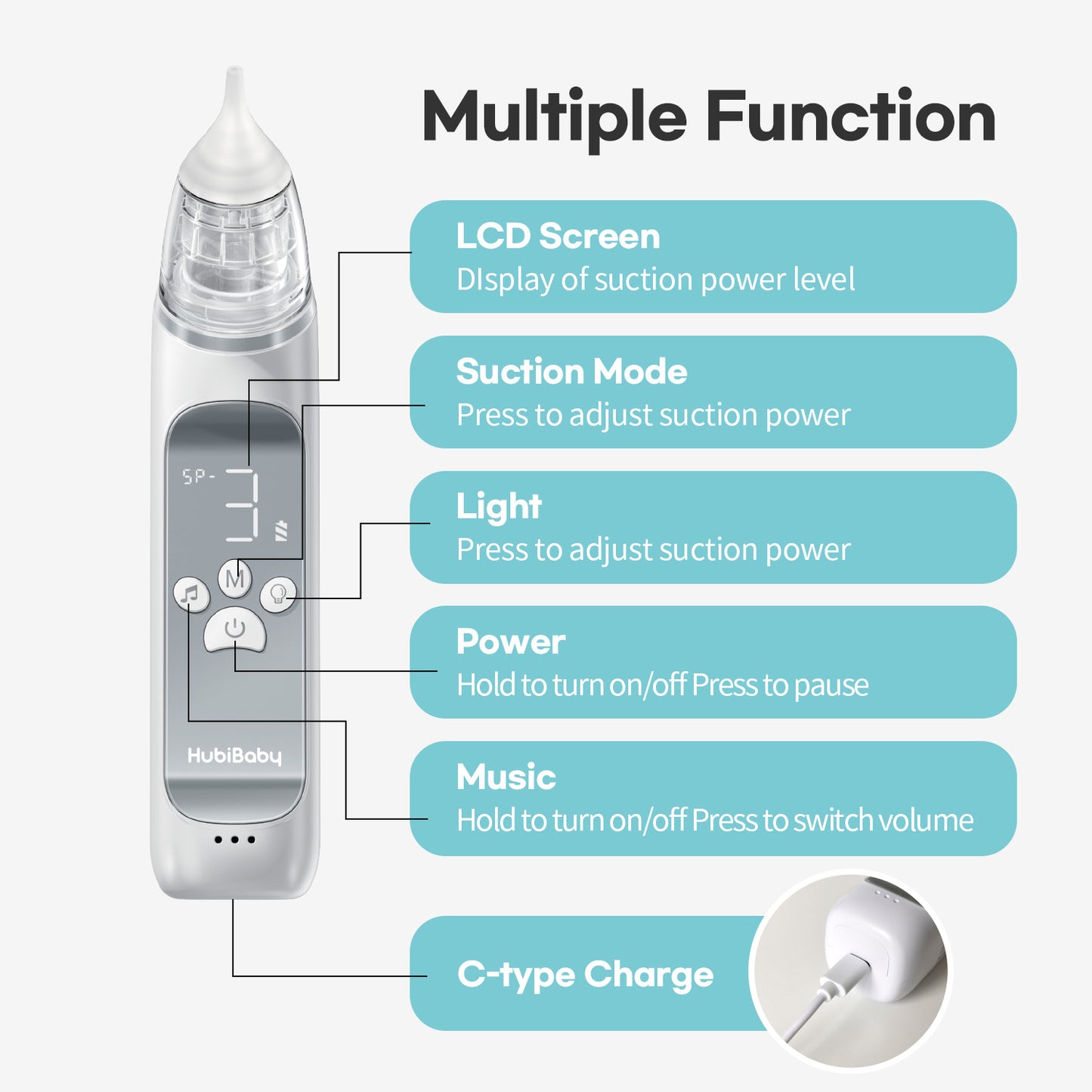 Aspirador Nasal Eléctrico HubiBaby para Bebé HNA-500